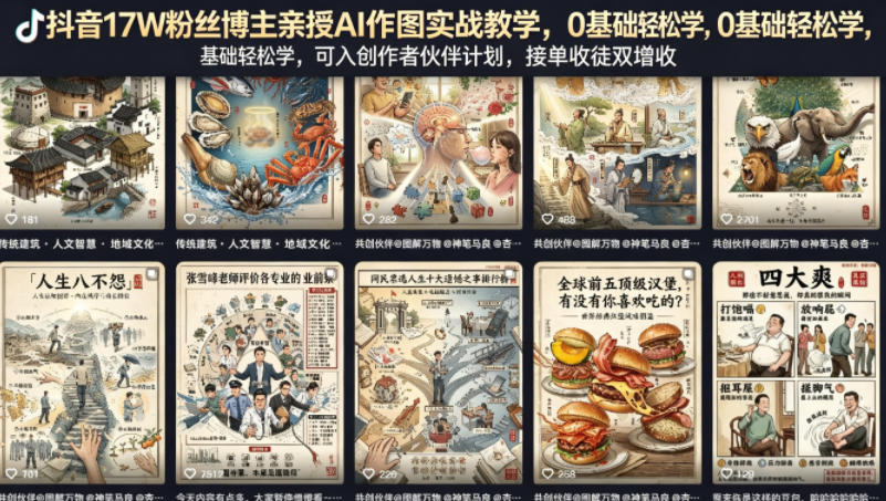 图片[1]-抖音17W粉丝博主亲授AI作图实战教学，0基础轻松学，可入创作者伙伴计划，接单收徒双增收——豪客资源创业项目网-豪客资源