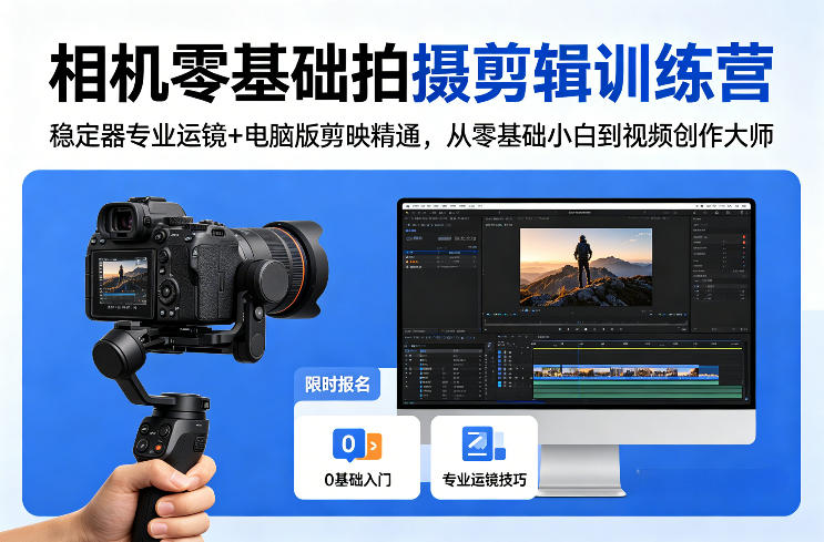 相机零基础拍摄剪辑训练营:稳定器专业运镜+电脑版剪映精通,从零基础小白到视频创作大师——豪客资源创业项目网-豪客资源_豪客资源库