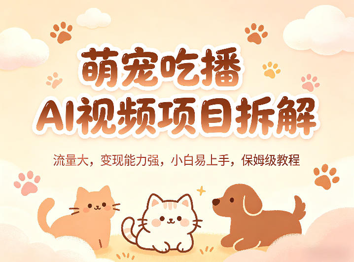 萌宠吃播AI视频项目拆解，流量大，变现能力强，小白易上手，保姆级教程——豪客资源创业项目网-豪客资源_豪客资源库