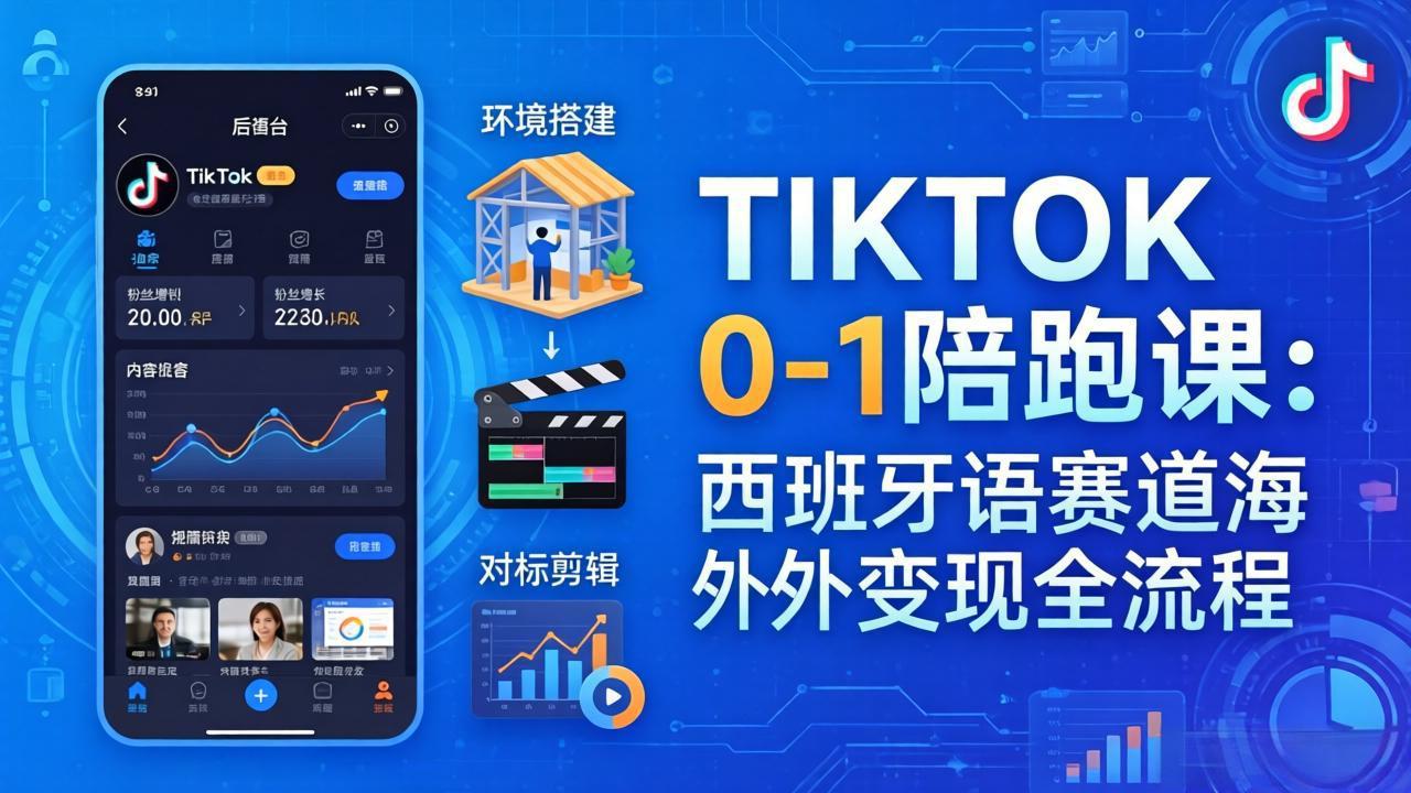 (17908期)TIKTOK 0-1 陪跑课:从环境搭建到刷对标剪辑,西班牙语赛道海外变现全流程_豪客资源创业项目网-豪客资源_豪客资源库