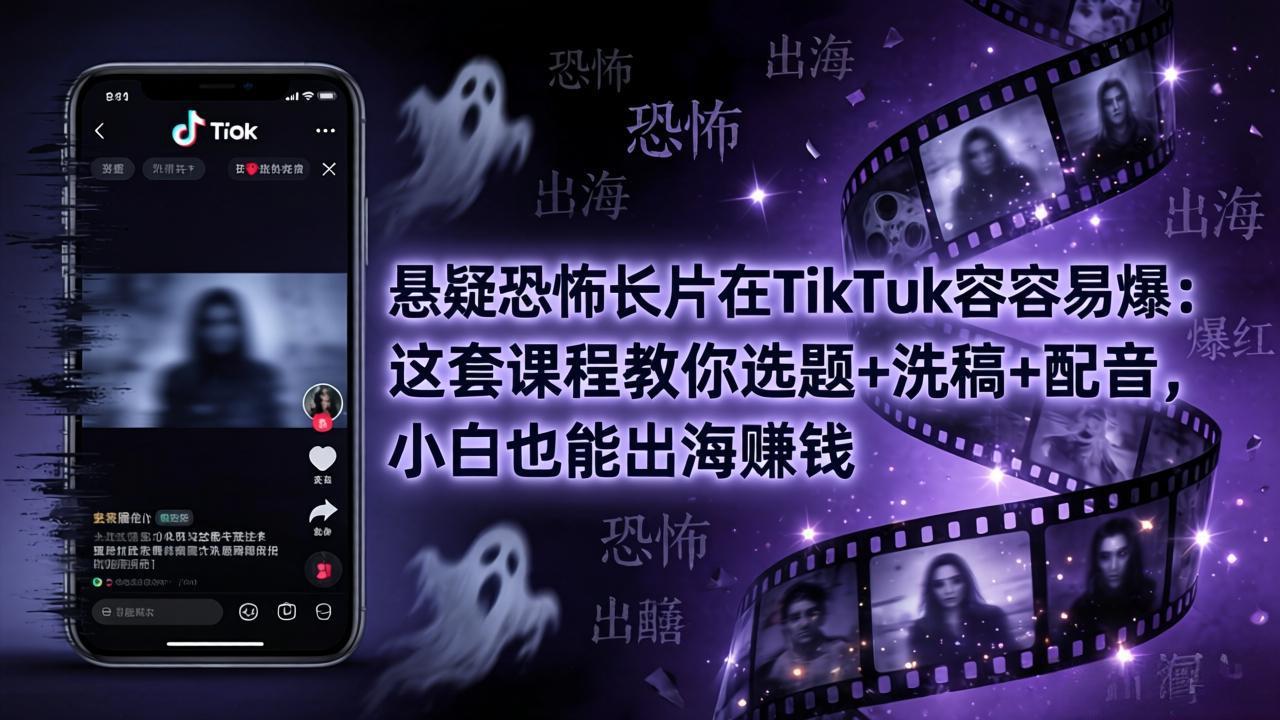 （18220期）悬疑恐怖长片在TikTok最容易爆：这套课程教你选题+洗稿+配音，小白也能出海赚钱_豪客资源创业项目网-豪客资源_豪客资源库