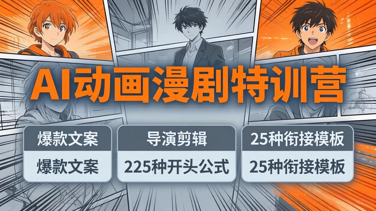 （17917期）AI动画漫剧特训营：爆款文案+导演剪辑：225种开头公式+25种衔接模板，两小时剪电影级大片_豪客资源创业项目网-豪客资源_豪客资源库
