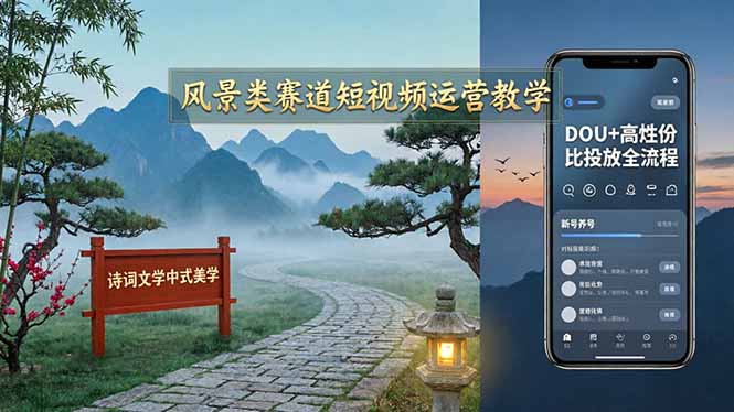 图片[1]-（17992期）风景类赛道短视频运营教学：诗词文学中式美学，新号养号对标账号定位，DOU+高性价比投放全流程_豪客资源创业项目网-豪客资源