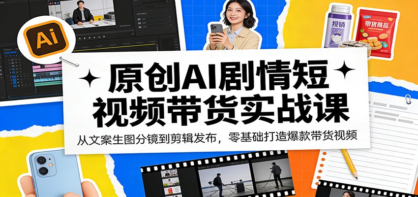 原创AI剧情短视频带货实战课：从文案生图分镜到剪辑发布，零基础打造爆款带货视频_豪客资源创业网-豪客资源_豪客资源库