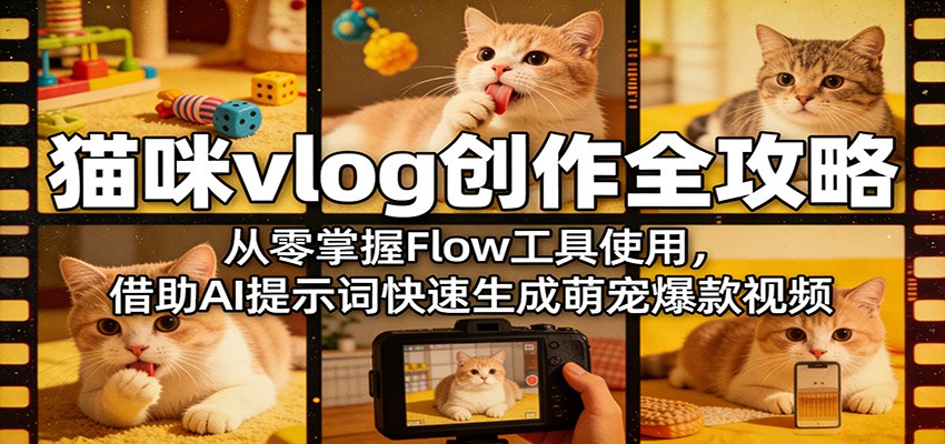猫咪vlog创作全攻略：从零掌握Flow工具使用，借助AI提示词快速生成萌宠爆款视频_豪客资源创业网-豪客资源_豪客资源库