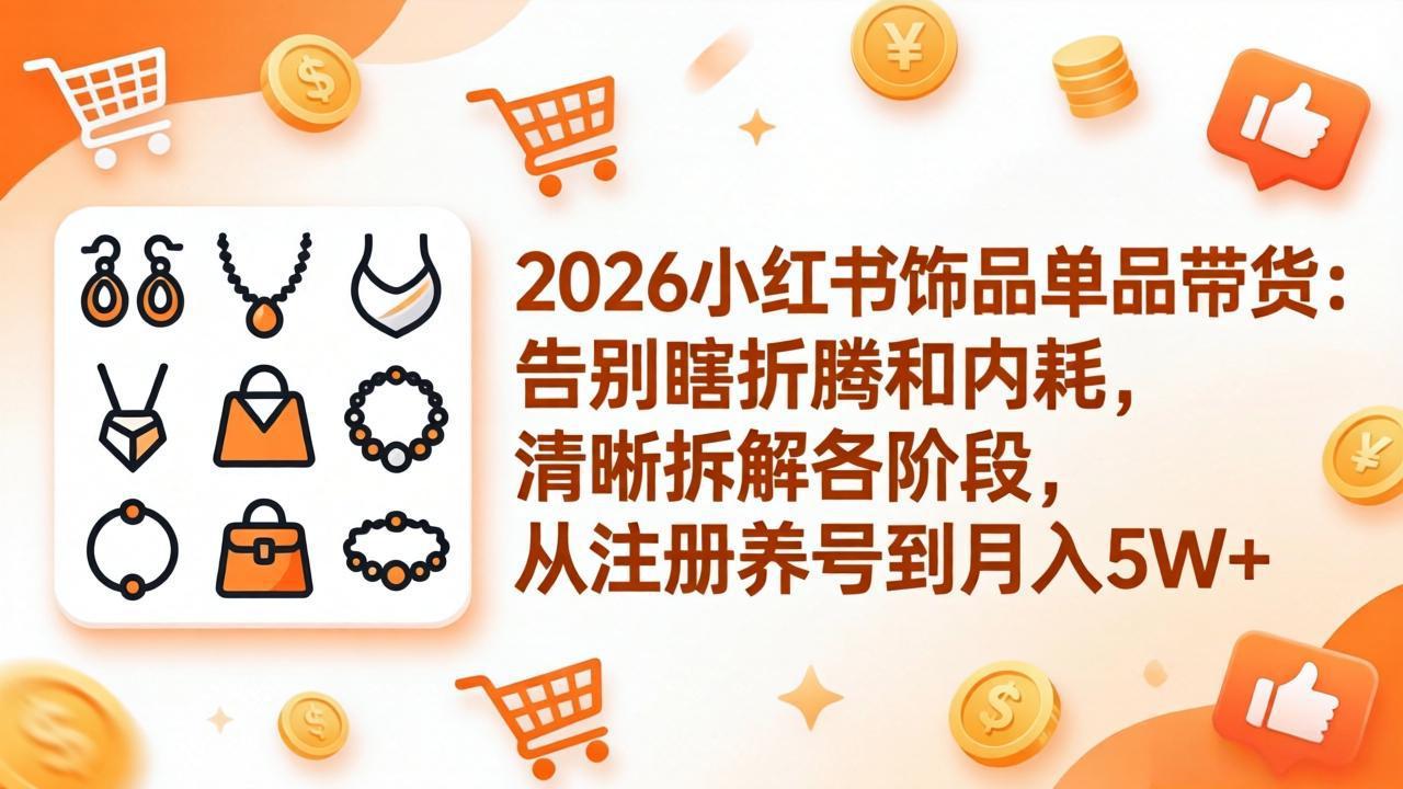 （17861期）2026小红书饰品单品带货：告别瞎折腾和内耗，清晰拆解各阶段，从注册养号到月入5W+_豪客资源创业项目网-豪客资源_豪客资源库