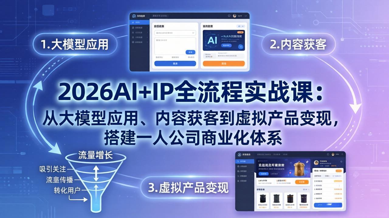 （17863期）2026AI+IP全流程实战课：从大模型应用、内容获客到虚拟产品变现，搭建一人公司商业化体系_豪客资源创业项目网-豪客资源_豪客资源库