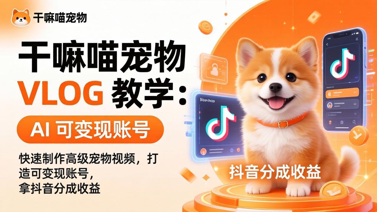 （17888期）干嘛喵宠物 VLOG 教学：AI 快速制作高级宠物视频，打造可变现账号，拿抖音分成收益_豪客资源创业项目网-豪客资源_豪客资源库