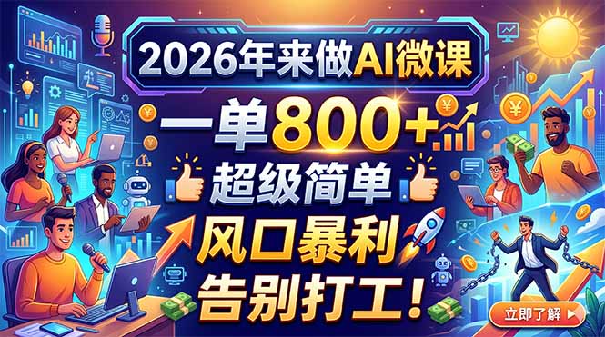 （18195期）2026年来做AI微课，一单800+，超级简单，风口暴利，告别打工！_豪客资源创业项目网-豪客资源_豪客资源库