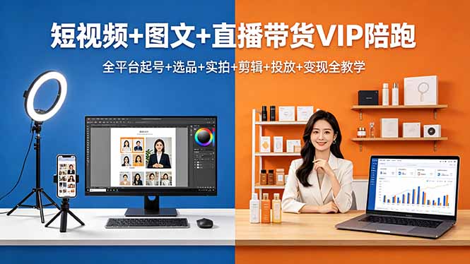 （18319期）短视频+图文+直播带货VIP陪跑，全平台起号+选品+实拍+剪辑+投放+变现全教学_豪客资源创业项目网-豪客资源_豪客资源库